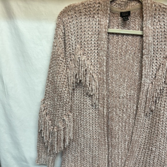 G.I.L.I. Open-Front Chenille Cardigan with Fringe Detail XXS-XL Shadow Gray - Picture 3 of 13